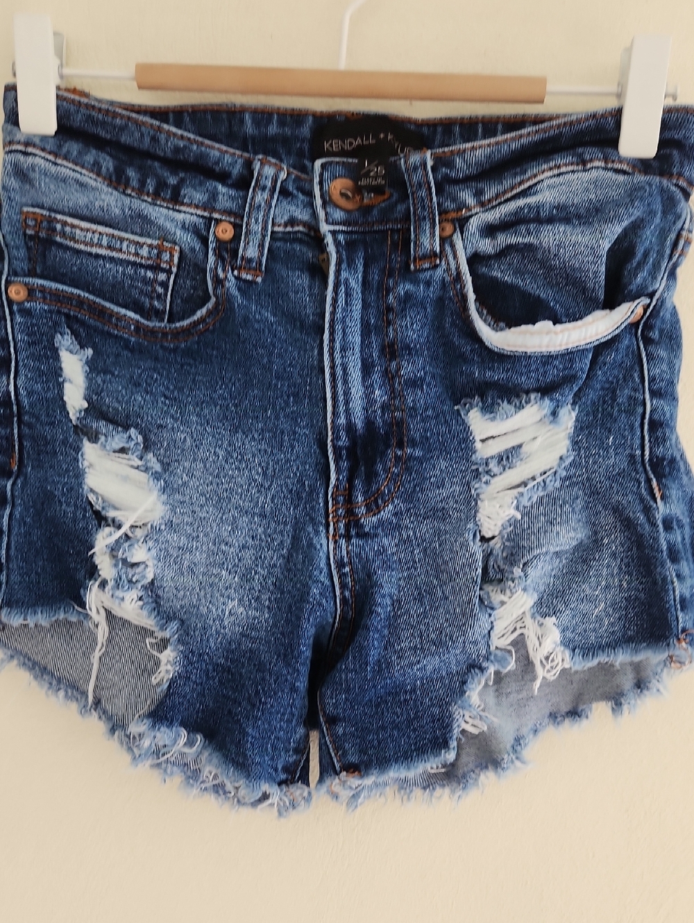 Kendall & Kylie Distressed Denim Shorts - Blue